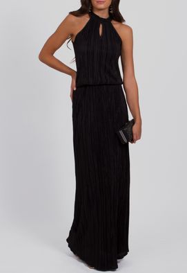 vestido preto plissado